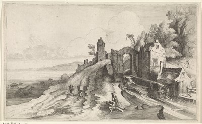 Kystlandskap med vannmølle Seascapes (serietittel) av Jan van de Velde (II)