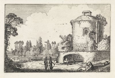 Landskap med rundt tårn Landskap (serietittel) Amenissimae aliquot requculae (serietittel) av Jan van de Velde (II)