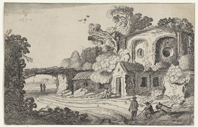 Landschap met oude burcht Ruiner i landskap (serietittel) Gamle ruiner og noen av de vakreste regionene (serietittel) av Jan van de Velde (II)