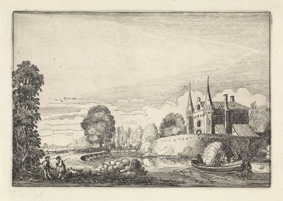 Lystbåt i en vollgrav Landskap (serietittel) Amenissimae aliquot requculae (serietittel) av Jan van de Velde (II)
