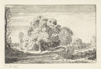 Rytter i et landskap ved soloppgang Landskap (serietittel) Amenissimae aliquot requculae (serietittel) av Jan van de Velde (II)