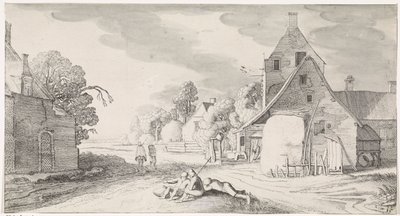 Bønder hviler langs en vei i en landsby Playsante-landskap og underholdende severdigheter (serietittel) av Jan van de Velde (II)
