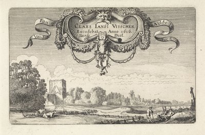 Hvilende figurer i et landskap med kyr og et tårn Landskap (serietittel) Amenissimae aliquot requculae (serietittel) av Jan van de Velde (II)