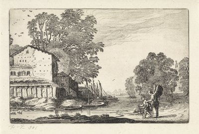 Tobias og engelen i et landskap med en ruin Landskap (serietittel) Amenissimae aliquot requculae (serietittel) av Jan van de Velde (II)