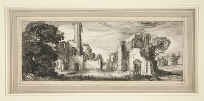 Landskap med et slott i ruiner av Jan van de Velde II