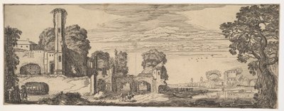 Elvelandskap med ruiner av et slott fra Landscapes and Ruins, ca. 1615. av Jan van de Velde II