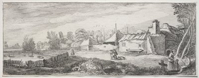Noen behagelige landskap og ruiner av gamle monumenter: falleferdig gård av Jan van de Velde II