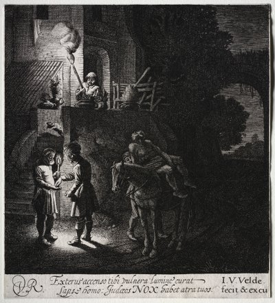 Den barmhjertige samaritan som betaler gjestgiveren av Jan van de Velde II