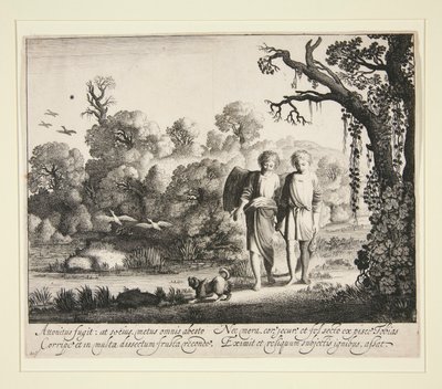 Tobias og engelen, med fisken fra historien om Tobias av Jan van de Velde II