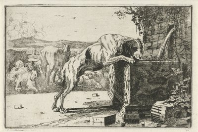 Hund bei einem Brunnen von Jan van den Hecke
