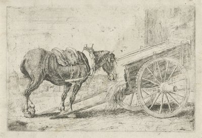 Pferd bei einem Wagen (Dieren, Zoographiam) von Jan van den Hecke