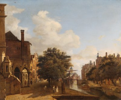 Architectural Fantasy, med det gamle rådhuset, Amsterdam ca. 1667-72 (olje på eikepanel) av Jan van der Heyden