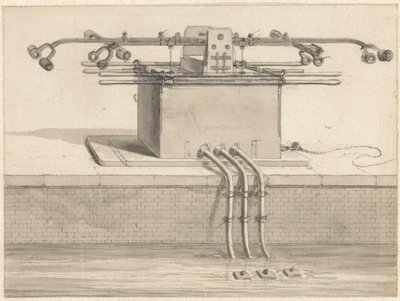 Dobbel sugepumpe foran brannslangen av Jan van der Heyden