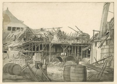Rester av et utbrent lager av Jan van der Heyden