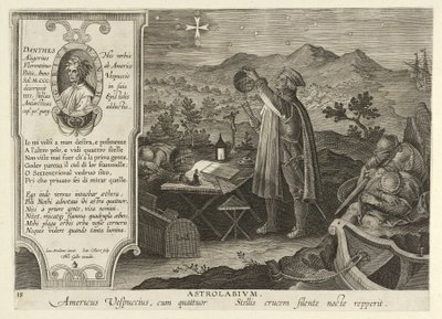 Amerigo Vespucci Oppdager Sørkorset med en Astrolabie, pub. 1600. av Jan van der Straet