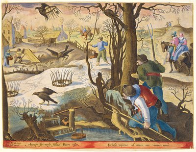Fuglefangere som bruker rottefeller for å fange hauker, plate 64 fra 