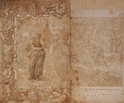 Tegning til et billedvev med historien om Ulysses og Diomedes av Jan van der Straet