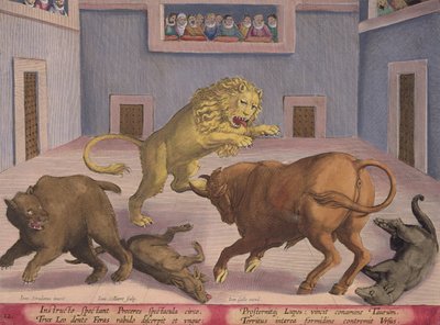 Noblemen Watch Combat of Wild Beasts in an Indoor Circus, plate 12 fra 