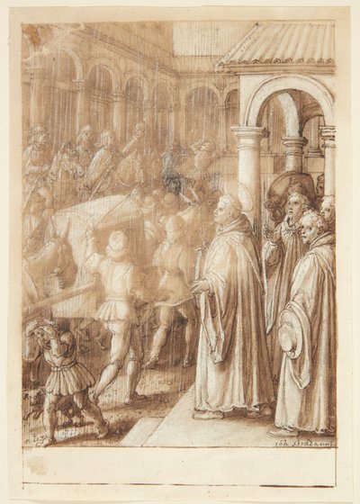Historien til S. Giovanni Alberti Fiorentino. På torget anklager helgenen biskopene i Firenze for simoni(?) av Jan van der Straet