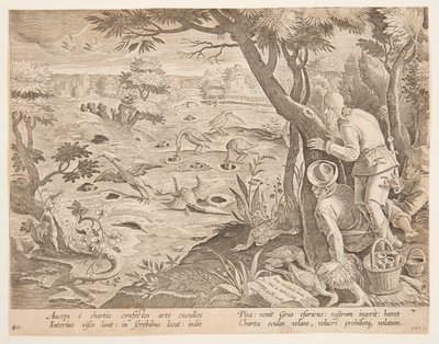Tranejakt med kjegler, plate 28 i Hunts of Game, Birds and Fish-serien av Jan van der Straet, called Stradanus