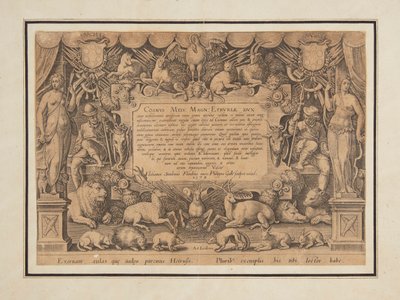 Dedikasjonsside for settet "Victory and Triumph of the Medici Family" av Jan van der Straet, called Stradanus
