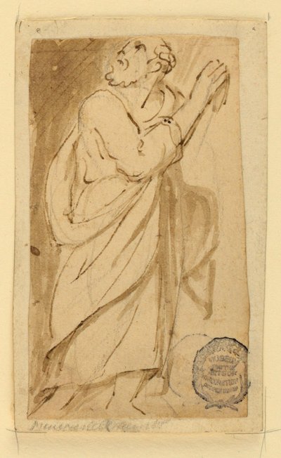 Side av en tegnebok; Eldre mann i klassisk antrekk av Jan van der Straet, called Stradanus