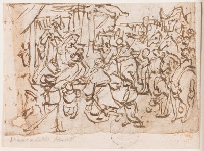 Side av en skissebok; Tilbedelse av magi; St. Christopher og Kristusbarn av Jan van der Straet, called Stradanus