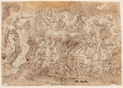 Side av en skissebok; Apollo og Aurora av Jan van der Straet, called Stradanus