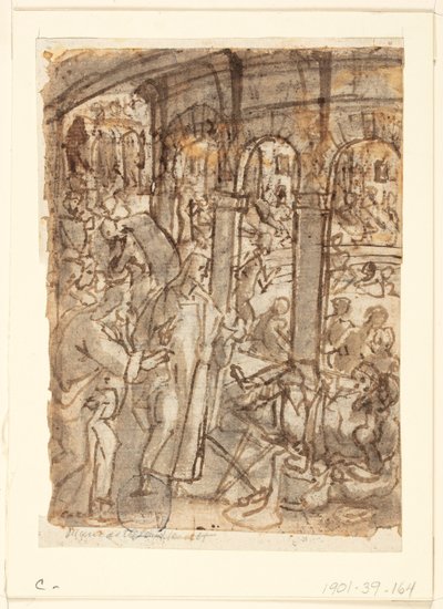 Rekto: Kristus helbreder lammede nær Bethesda-dammen; Verso, over: Mercury, beskytter av reisende; Verso, under: studier av en mann nær en åpen dør av Jan van der Straet, called Stradanus