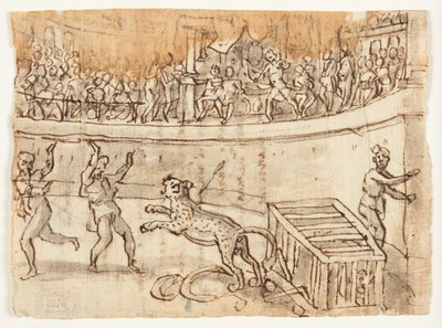 Til høyre: Keiser Commodus dreper en leopard; Verso: Skisse av Luigi Alamanni, og inskripsjon i hånden knyttet til Herodianus 