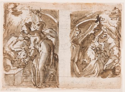 Rekto: To visninger av Judith som dreper Holofernes; Verso: Fontene i Fiesole av Jan van der Straet, called Stradanus
