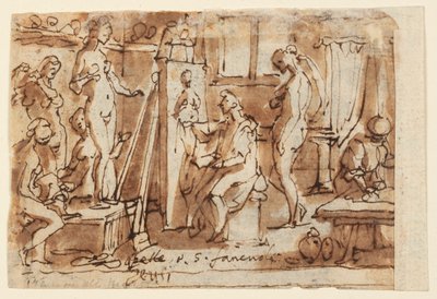 Til høyre: Zeuxis-maleriet Helen; Verso: Se mannen av Jan van der Straet, called Stradanus