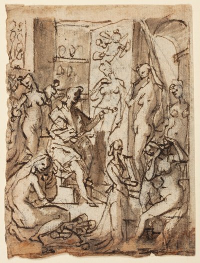 Rekt: Zeuxis maleri Helen; Verso: Studier av figurer for en illustrasjon av den åttende sirkelen, tiende bolgia av Dantes Inferno (Falsifiers: Master Adamo, Sinon of Troy, Potifar