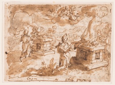 Kain og Abels ofre, foreløpig design for "Spiritus Pietatis" (Fromhetens ånd, plate 6 i trykkserien "The Seven Gifts of the Holy Spirit" av Jan van der Straet, called Stradanus