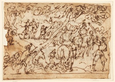 Skissebokside; Jaktscene av Jan van der Straet, called Stradanus