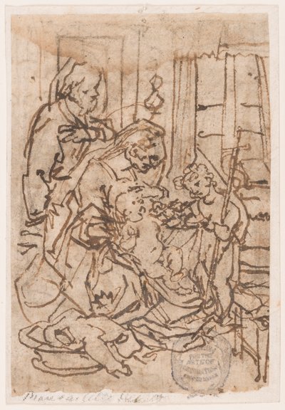 Den hellige familie og døperen Johannes av Jan van der Straet, called Stradanus