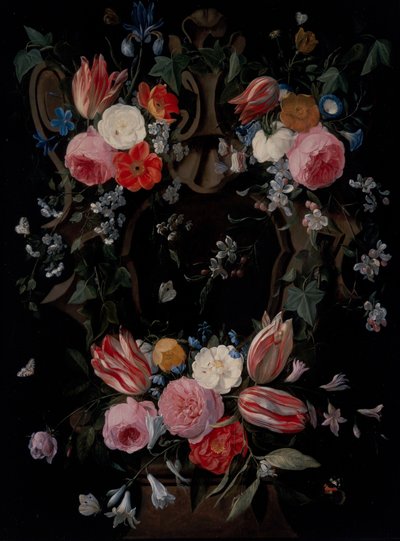 En krans av blomster av Jan van the Elder Kessel