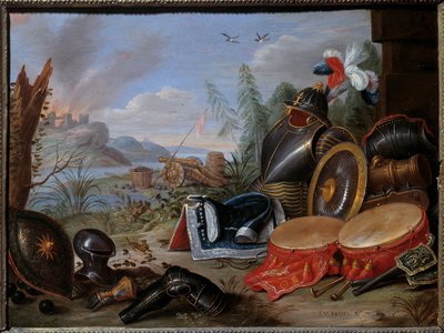 Trofee av våpen. Maleri av Jan I Kessel Den gamle (1626-1679) Ec. Flam. av Jan van the Elder Kessel