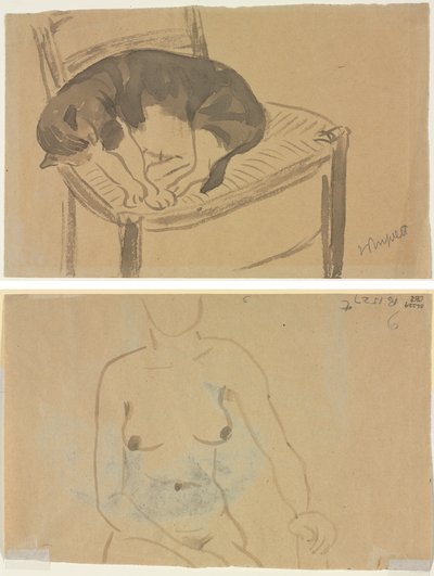 Sovende katt (recto) Torso of a Naken Woman (verso) av Jane Poupelet