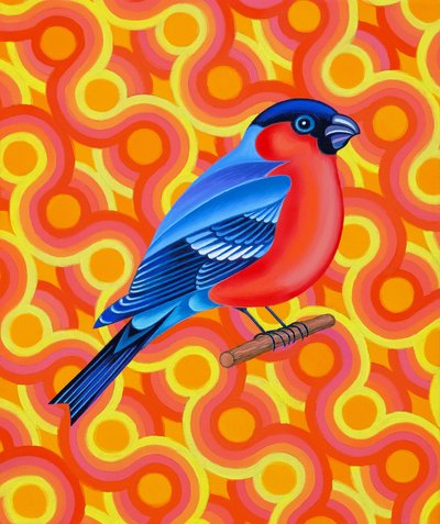 Bullfinch, 2023 (olje på lerret) av Jane Tattersfield