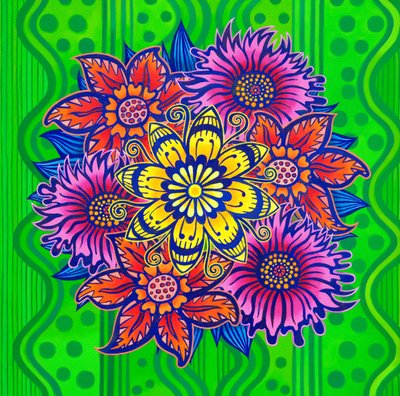 Blomster på grønt, 2022 av Jane Tattersfield