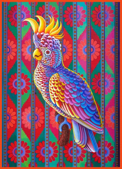 Gul-crested kakadue, 2022 (olje på lerret) av Jane Tattersfield