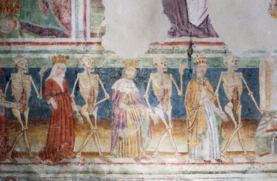 Hrastovlje befestede kirke, Treenighetskirken, Døden som ledsager pave og dronning, Dance of Death (1490), detalj fra fresker av Janez Iz Kastva, Slovenia av Janez Kastav
