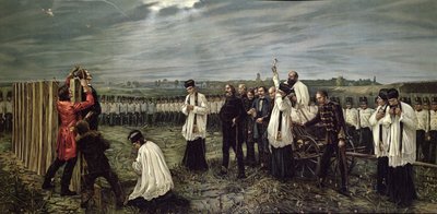 Henrettelse av ungarske offiserer av østerrikerne i Arad, Ungarn 6. oktober 1849, 1893 (chromolitho) av Janos Thorma