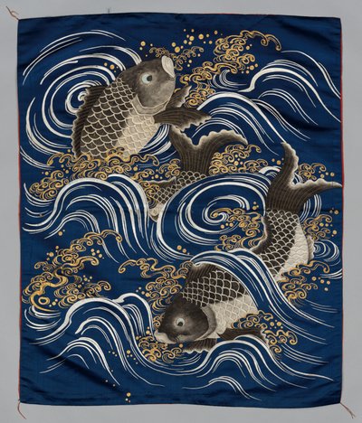 Gavetrekk (Fukusa) med karpe i bølger av Japan, Meiji period