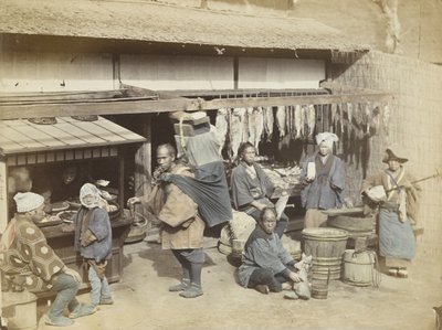 Markedsplass i Japan (håndfarget s/hv-bilde) av Japanese Photographer