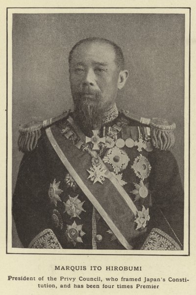 Marquis Ito Hirobumi, president for Privy Council, som utformet Japans grunnlov, og har vært fire ganger premier av Japanese Photographer