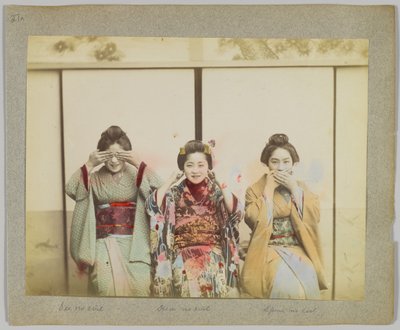 Se ingen ondskap, hør ingen ondskap, snakk ikke ondt (håndfarget s/hvitt-bilde) av Japanese Photographer