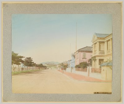 The Bund, Kobe, Japan (håndfarget svart/hvitt-bilde) av Japanese Photographer