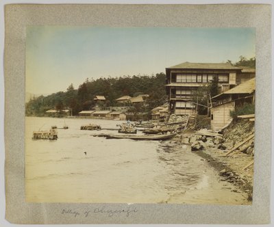 Village of Chuzenji, Nikko, Japan (håndfarget svart/hvitt-bilde) av Japanese Photographer